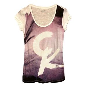 Calvin Klein Beaded Logo Rounded Palm Tree Purple Short Sleeve Tee Shirt